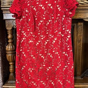 Talbots Red Lace sheath Dress size 14 W petite.